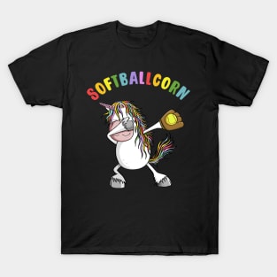 Softballcorn Dabbing Unicorn Softball Player T-Shirt